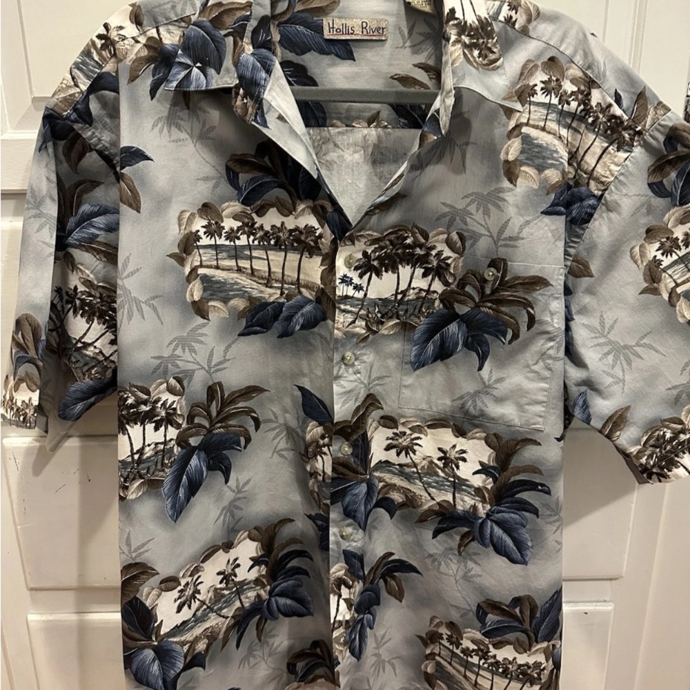 Hawaiian shirt Hollis River XL Cotton Blue Tropical   Print Button Up Shirt